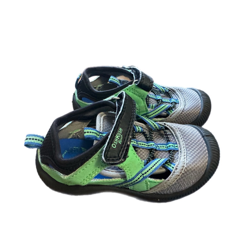 OshKosh B'gosh Water Sandals Toddler 8M Grey Green Good Bungee Strap‎